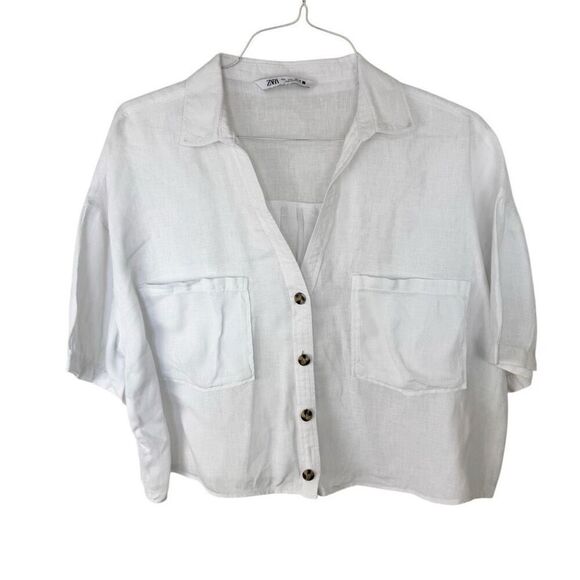 Womens Zara Linen Button Down Top - Picture 1 of 3